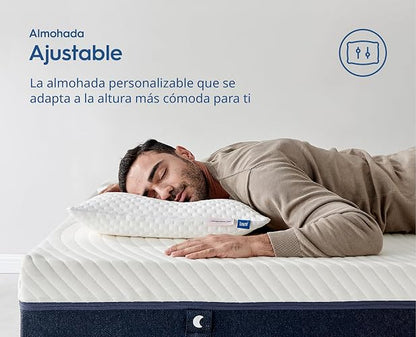 Luuna Almohada Ajustable Firme con Espuma de Memoria, Estándar 64 x 46 cm, Relleno 100% Memory Foam Triturado, Funda Lavable, Suavidad y Frescura Garantizada para tu Descanso, Hecho en México