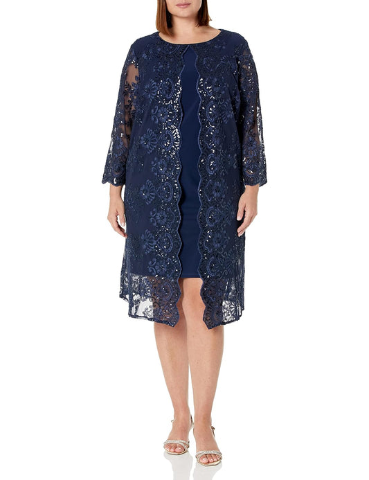 Alex Evenings Vestido Midi con Cuello Redondo y Chamarra (Petite y Regular) Vestido para ocasión Especial para Mujer