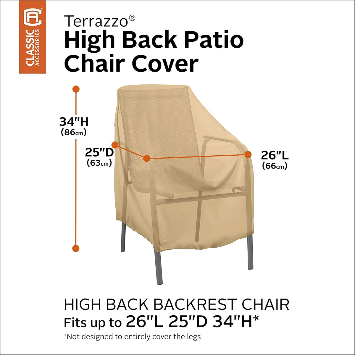 Classic Accessories - Funda para Silla de Patio de 26 Pulgadas, Resistente al Agua, con Respaldo Alto, Fundas para sillas para Exteriores