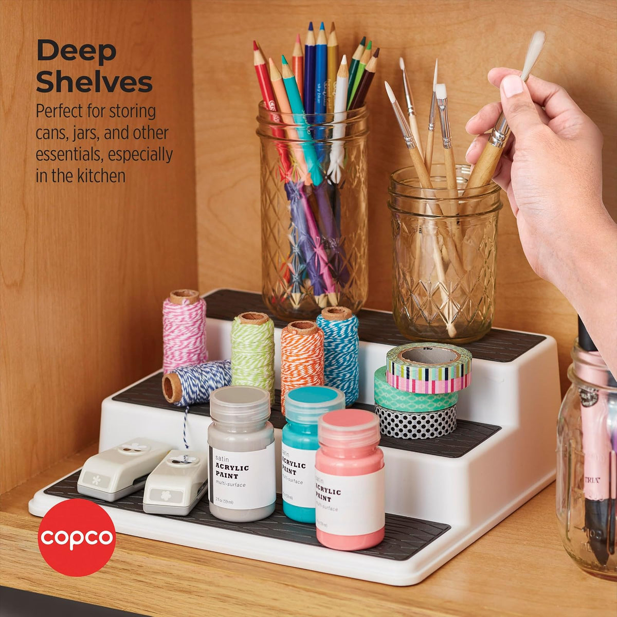 Copco 5257350 - Organizador antideslizante para armario de cocina, 3 niveles, color gris 2, 2 unidades