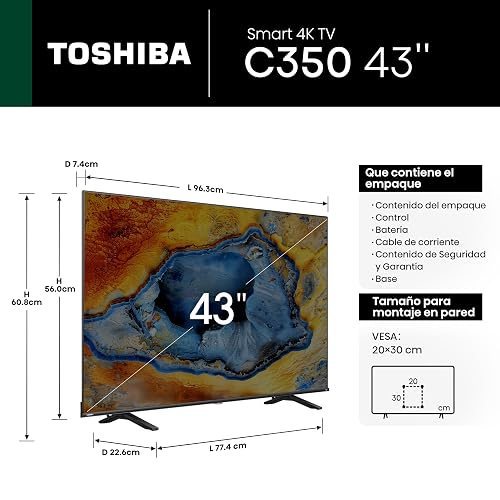 Toshiba Television C350NM (Modelo 2025) Pantalla 43 Pulgadas, Smart Fire TV UHD 4K,Control Remoto por Voz con Alexa, Escalador 4K por lA,Dolby Vision Atmos,Modo Juego, mira TV en Vivo sin Cable