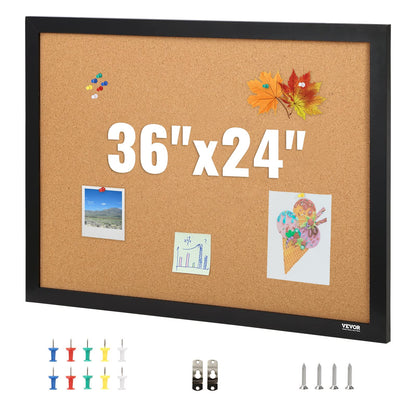 VEVOR - Tablero de corcho para oficina, tablero de anuncios de 36 x 24 pulgadas para pared, tablero de visión con marco para oficina, hogar y escuela