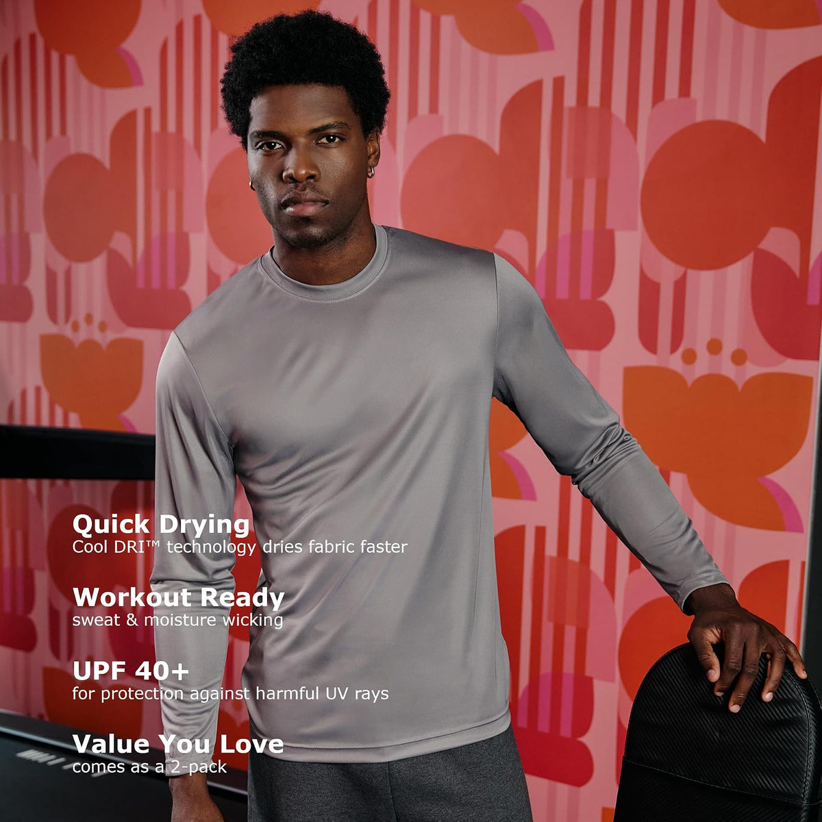 Hanes Camiseta de Manga Larga Cool Dri para Hombre UPF 50+ (Paquete de 2)