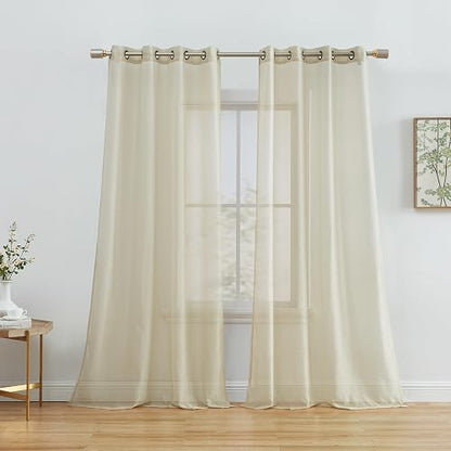 Hlc.Me - Cortina De 2 Piezas De Gasa Semitransparente Con Ojales Para Dormitorio Y Sala De Estar (54 Pulgadas De Ancho X 63 Pulgadas De Largo, Beige)