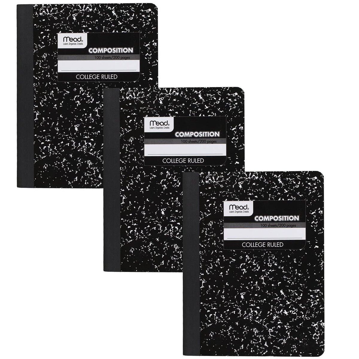 Mead - Cuaderno Cuadrado, 100 Hojas, Rayado Universitario, Negro, Paquete De 3