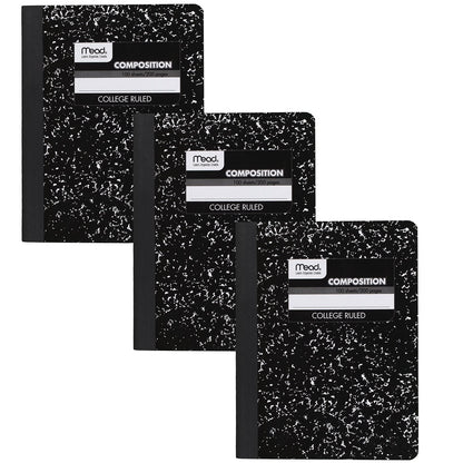 Mead - Cuaderno Cuadrado, 100 Hojas, Rayado Universitario, Negro, Paquete De 3