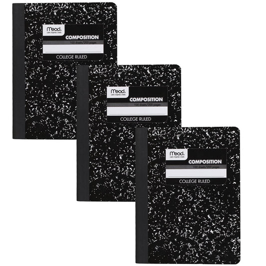 Mead - Cuaderno Cuadrado, 100 Hojas, Rayado Universitario, Negro, Paquete De 3