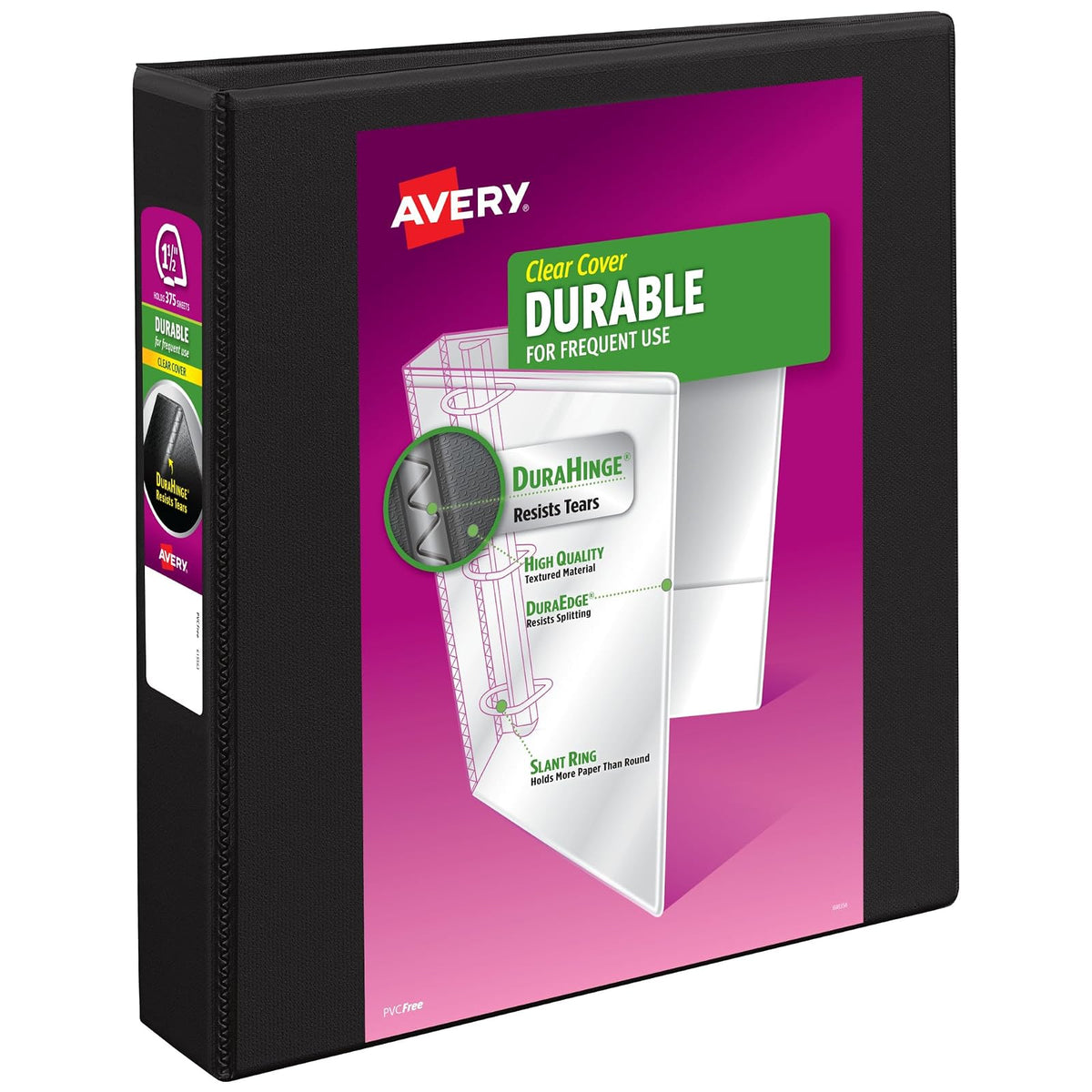 Avery Carpeta durable con vista y anillo inclinado, 3,81cm - 1.5" - Negro -