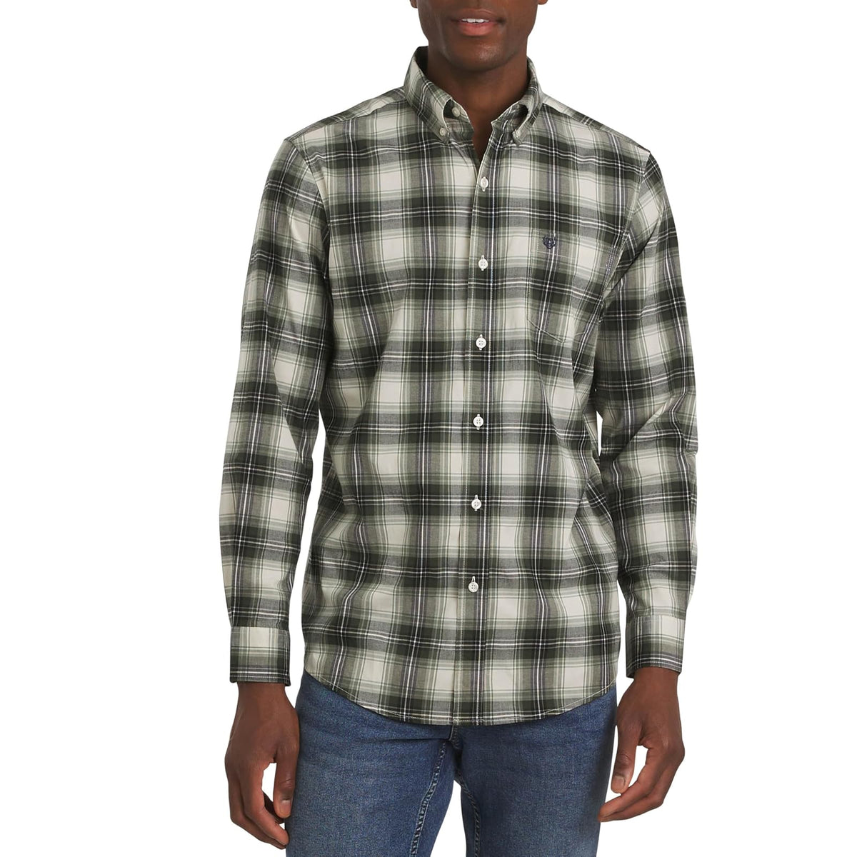 Chaps Camisa Casual de Popelina para Hombre, Manga Larga - XXL - Thyme