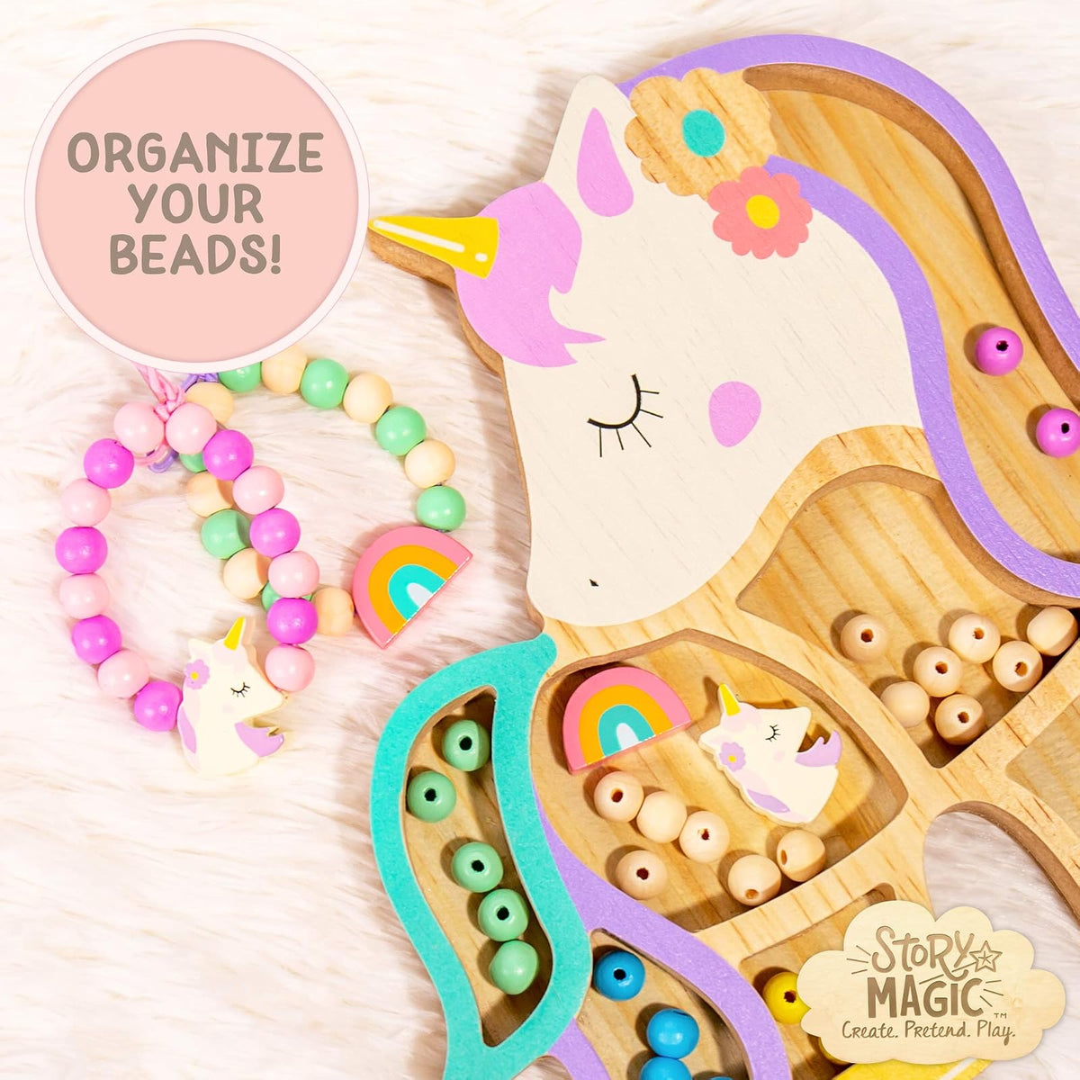 Story Magic Set Unicornio - 100+ Cuentas Madera - con Cordones Elásticos