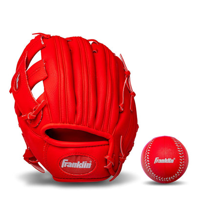 Franklin Sports Guante y Pelota de T-Ball para Niños, 9.5" - Rojo - - Lanzador para zurdos