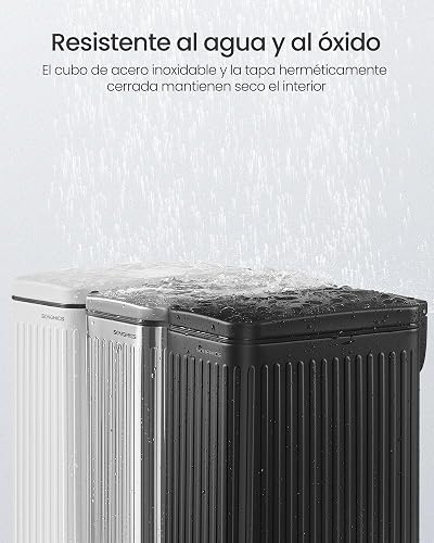 SONGMICS Cubo de Basura para Baño, 6 L, con Tapa, Acero Inoxidable | Basurero Delgado para Espacios Pequeños, Negro, Colección PATIA MLTB563B02