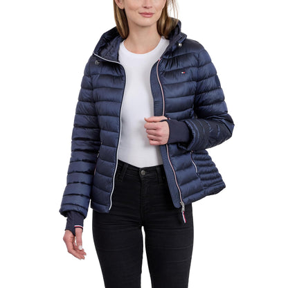 Tommy Hilfiger Chamarra Acolchada Ligera y Empacable con Capucha para Mujer - G - Azul marino oscuro