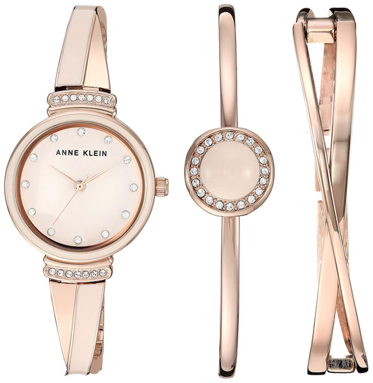 Reloj Anne Klein Crystal Accented set con Pulsera para Mujer, pulsera de Acero Inoxidable