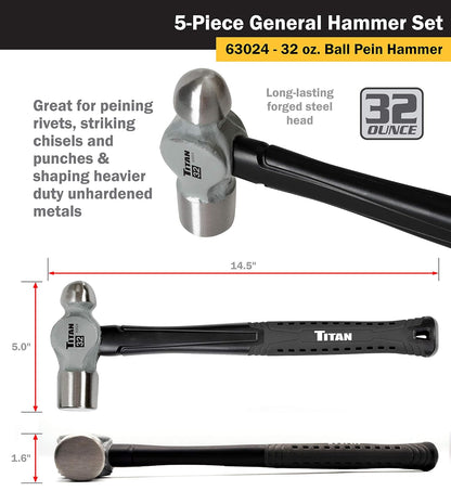 Titan Tools Juego de Martillos 63125, 5 Piezas