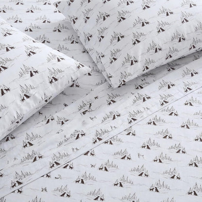 Eddie Bauer - Juego de sábanas de Franela de algodón, cepilladas para Mayor suavidad, decoración acogedora del hogar (Perros Amigos Blancos, Queen)