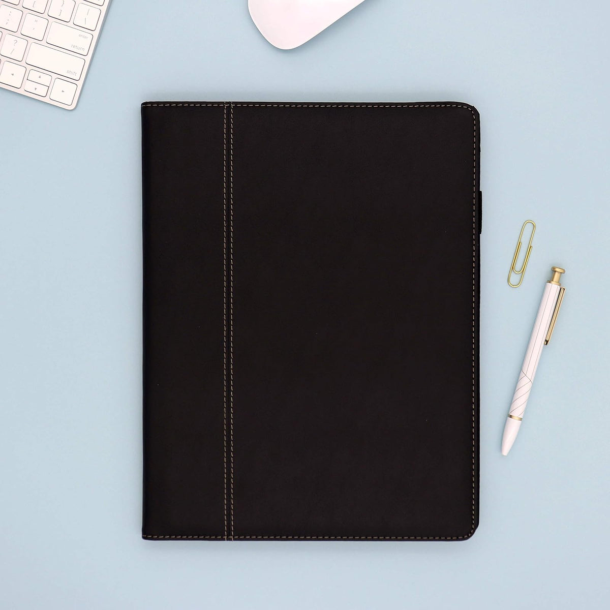 Cielo azul profesional piel Pad Folio, 24,1 x 30,5 cm Negro, Papel Bloc de notas incluido (14714)