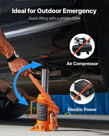 VEVOR Gato Hidráulico de Suelo 12 T, con Alcance de Elevación de 205-400 mm, para Automóviles, SUV, Camionetas, Talleres Mecánicos, Ascensores Domésticos y Maquinaria Agrícola, Naranja, 128 x 125 x 205 mm