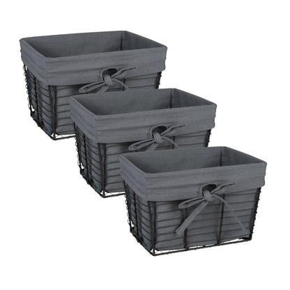 DII - Cesta de alambre gris vintage con forro de tela extraíble, juego de 3, color gris - Juego de 3 - gris