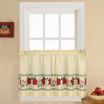CHF & You Red Delicious Country Apples - Juego de Cortinas de Ventana de 3 Piezas, Color Marfil, 56 x 24 Pulgadas