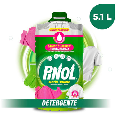 PINOL Jabón liquido potencializador de detergente para ropa blanca y de color 5.1 L.