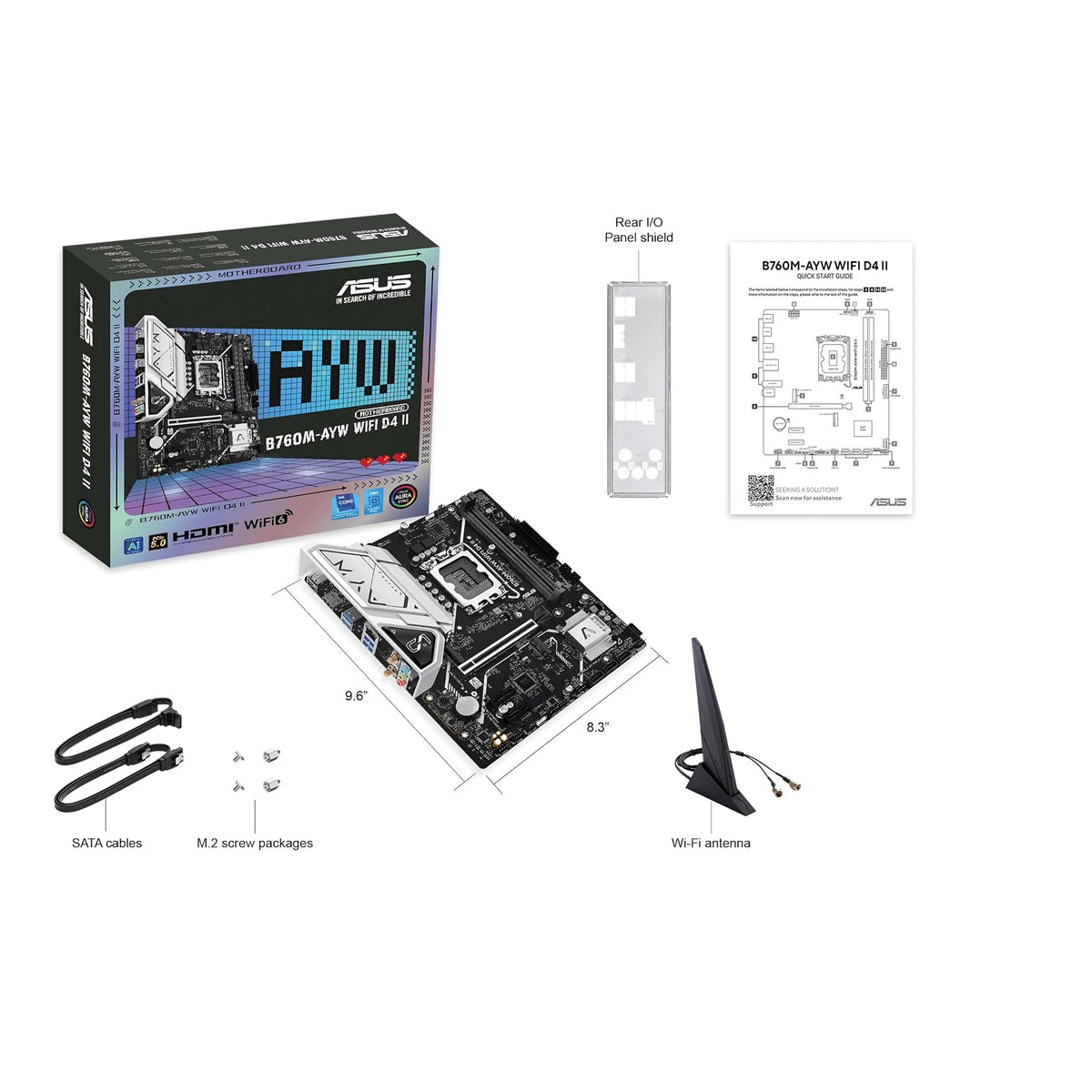ASUS B760M-AYW WiFi D4 II Placa Base microATX Intel B760 LGA 1700 | Compatibilidad PCIe 5.0 x16, dos ranuras M.2, DDR4, Realtek 2.5Gb Ethernet, Wi-Fi 6, HDMI, USB frontal 5Gbps