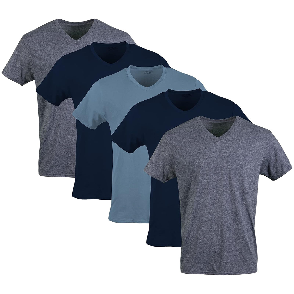 Gildan Camiseta Interior Cuello V para Hombre, Paquete - XL - Azul marino - azul jaspeado - azul índigo (paquete de 5)