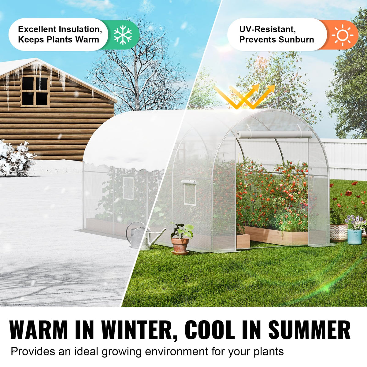 VEVOR - Invernadero, túnel de Invernadero, túnel de Invernadero de 9 x 7 x 6 pies, casa Caliente para Plantas con Marco de Acero galvanizado, Cubierta de Polietileno Blanco, Puerta Enrollable con