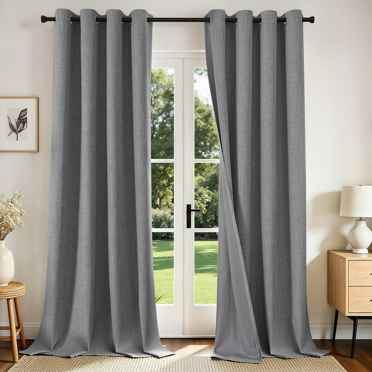 Joydeco Cortinas Opacas de Lino Sintético, 2 Paneles - Gris Claro - 132An x 274Al cm (2 Paneles)