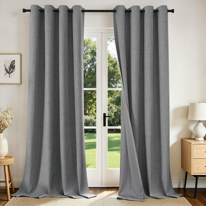 Joydeco Cortinas Opacas de Lino Sintético, 2 Paneles - Gris Claro - 132An x 274Al cm (2 Paneles)