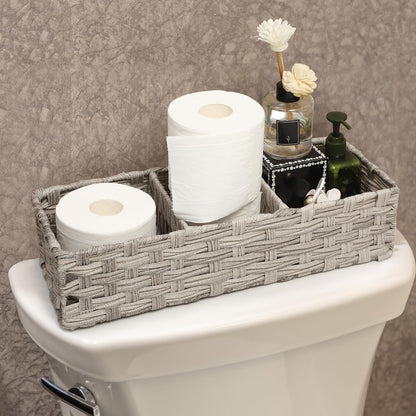 AOZITA Cesta de Papel para Inodoro con Divisor | Lavado gris, tejido a mano, mimbre plástico, almacenamiento múltiple