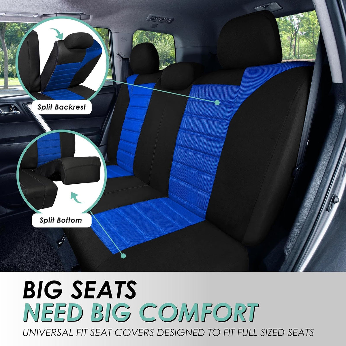 FH Group FB068PURPLE115 - Funda de Asiento de Automóvil Universal púrpura (Compatible con Malla de Aire de diseño en 3D Premium y Banco Trasero Dividido), Azul