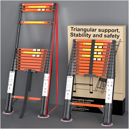 Extensión telescópica telescópica plegable – Telescopio de 12.5 pies Rv plegable extensible alto compacto escaleras de aluminio – para casa techo remolques de viaje ajustable – capacidad de 350 libras - Naranja - 12.5 FT