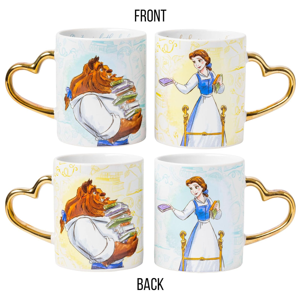 Silver Buffalo Disney Princess Beauty and the Beast Don't Mind the Books - Juego de 2 tazas de cerámica, 14 onzas
