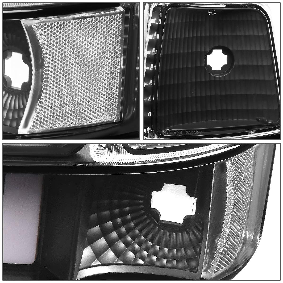 DNA Motoring Par de Faros Delanteros LED Dual para Ford F-150/F-250/F-350/Bronco 1992-1996, Negro/Transparente