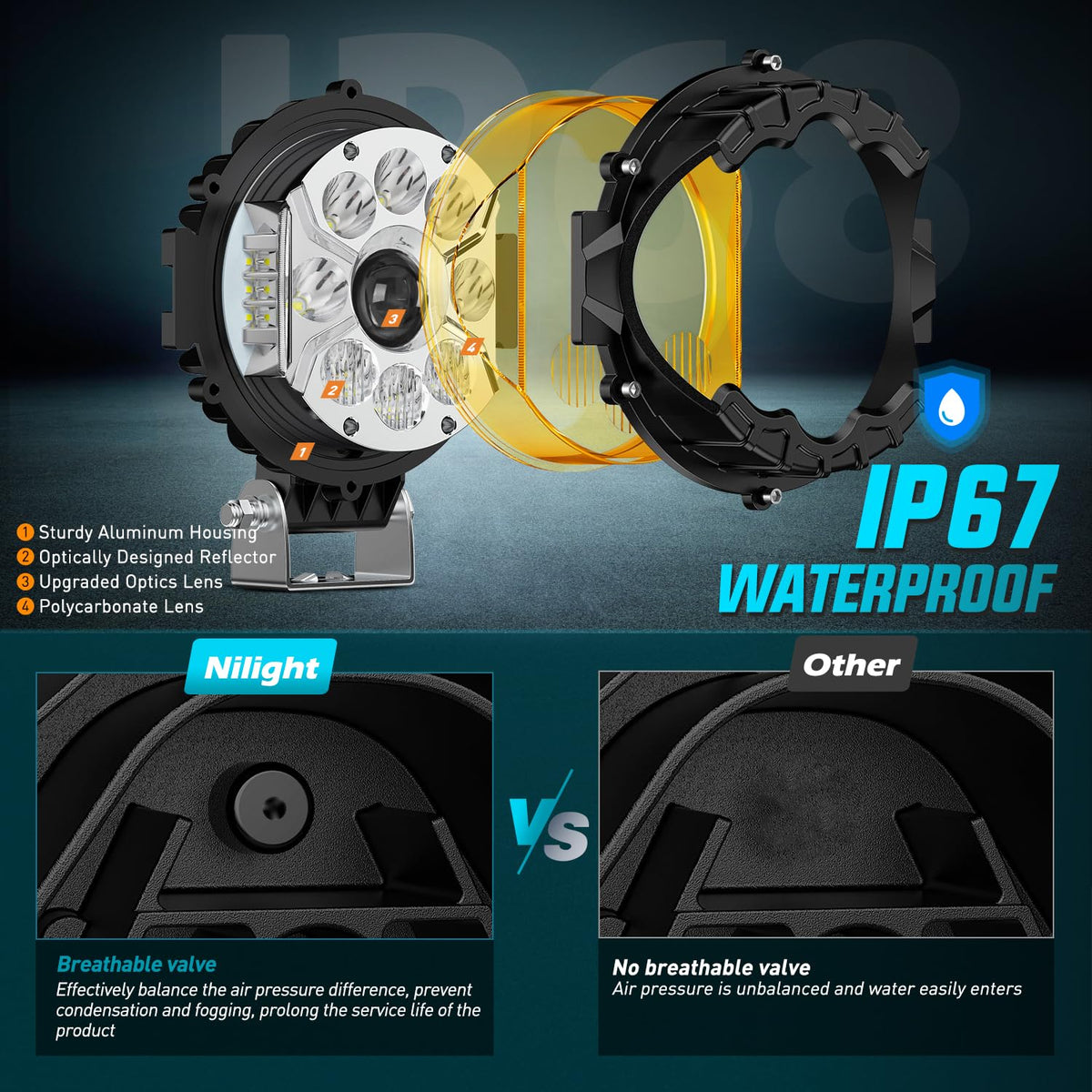 Nilight - Luces LED de conducción todoterreno de 7 pulgadas, haz alto y bajo, 2 unidades de 80 W, luz ámbar redonda, luz lateral, foco de inundación, luz antiniebla con conector DT de 16 AWG, kit de
