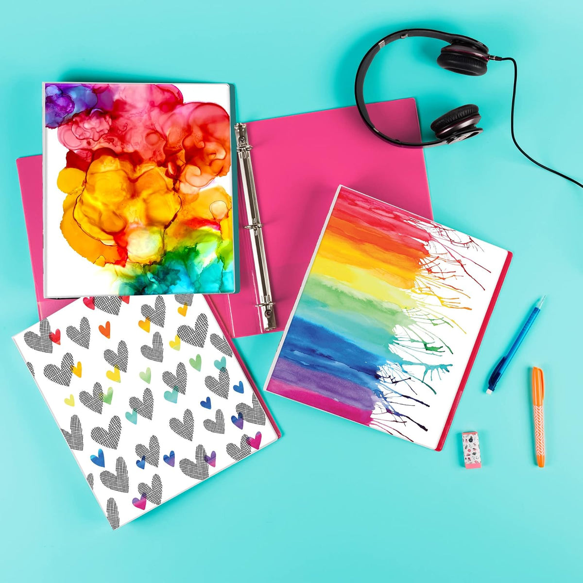 Avery + Amy Tangerine Designer Collection - Carpeta de anillas redondas de 1.5 pulgadas, capacidad de 275 hojas, acuarela arco iris (28347)