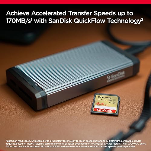 SanDisk Extreme SDXC UHS-I - Tarjeta de Memoria de 64 GB (V30, Transferencia de 170 MB/s, U3, 4K UHD, tecnología QuickFlow, Impermeable, Resistente a los Golpes, Resistente a la Temperatura)