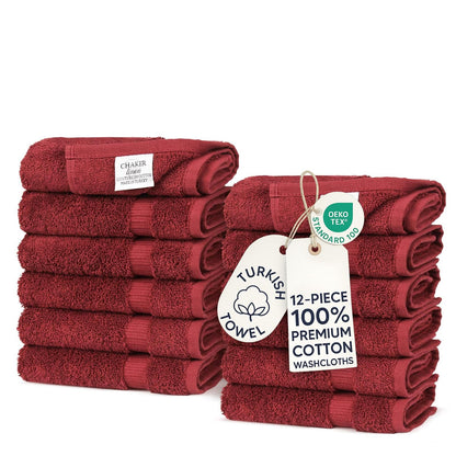 Luxury Hotel & Spa Towel 100% Genuine Turkish Cotton (Wash Cloth - Set of 14, Cranberry) - 12-Piece Washcloths - Rojo