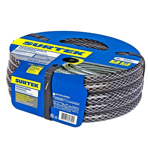 Surtek M12T15P Manguera para jardín tramada gris con conector plástico 1/2", 15 m