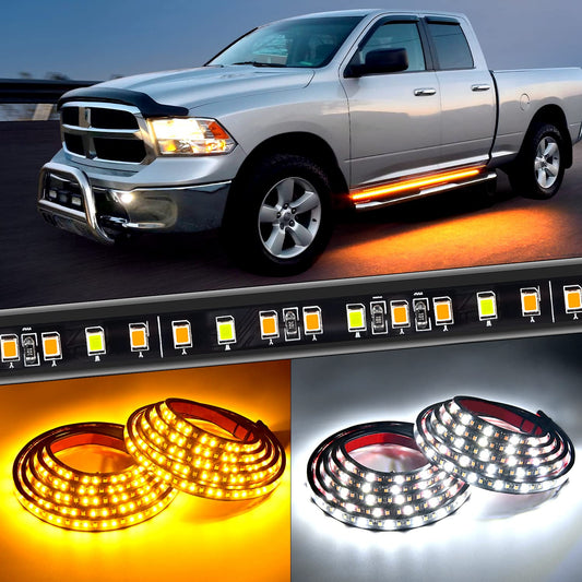 Nilight TL-311 Paquete de 2 Tiras LED de 70 Pulgadas para Estribo de Camión, 216 LED, Blancas/Ámbar Secuencial, para Cabina Extendida