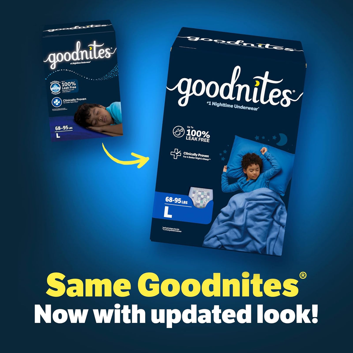 Goodnites Ropa interior nocturna para niños L (70 a 100 libras), blanco, grande, 34 unidades