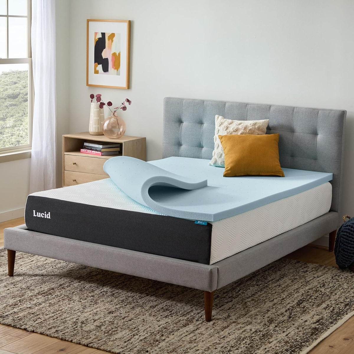 Lucid - Colchoneta de Memory Foam con Gel Refrescante - Sobrecolchón Ventilado de 5 cm - Topper Suave y Acolchado para Colchón - Alivia Puntos de Presión - King