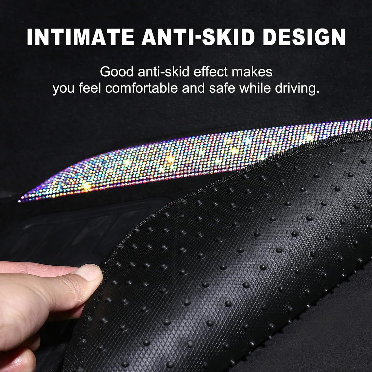 VarCozy - Alfombrillas de piso de diamantes de imitación para automóviles, alfombrillas de vidrio brillante con almohadilla antideslizante para el talón para mujer, 4 alfombrillas universales de diamante brillante para SUV, sedán, multicolor