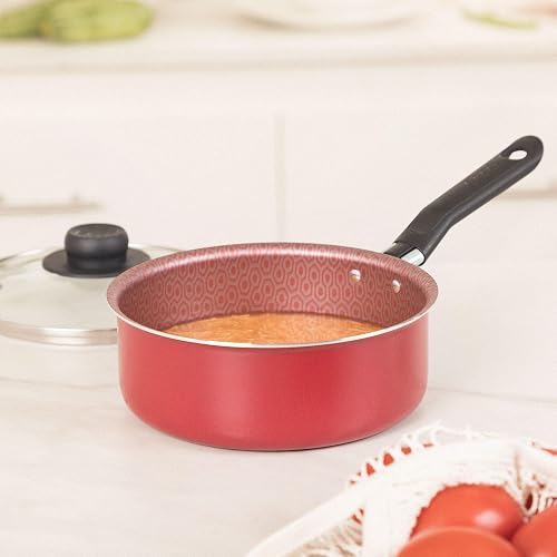 Ekco | Cazo con Tapa Classic Aluminio Antiadherente Geothermic Rojo 18cm | Tapa de vidrio, Fácil limpieza, Libre de PFOA, Cocción uniforme, Mango resistente, Baquelita aislante