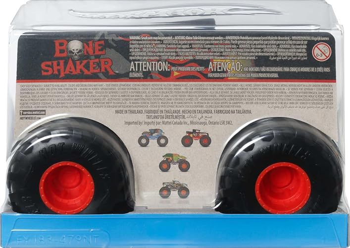 Hot Wheels Monster Trucks Vehículo de Juguete Bone Shaker Escala 1:24 para niños de 3 años en adelante