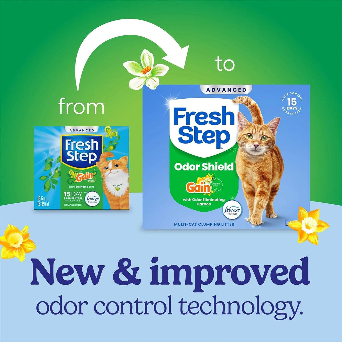 Fresh Step Arena Avanzada para Gatos, Arena para Gatos, 99.9% Libre de Polvo, Ganancia de Olor, Total de 36 Libras (2 Paquetes de Cajas de 18 Libras)