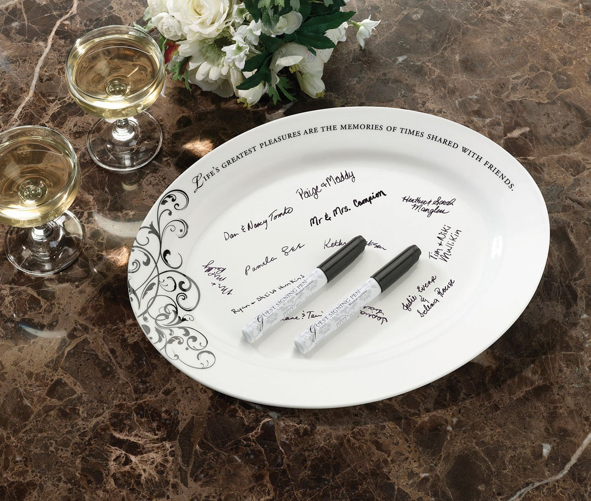Lillian rose Pl315 13.25-Inch by 9.75-Inch Oval Guest Ceramic Signing Plate with Pens