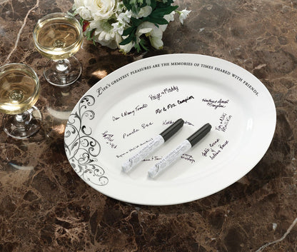 Lillian rose Pl315 13.25-Inch by 9.75-Inch Oval Guest Ceramic Signing Plate with Pens