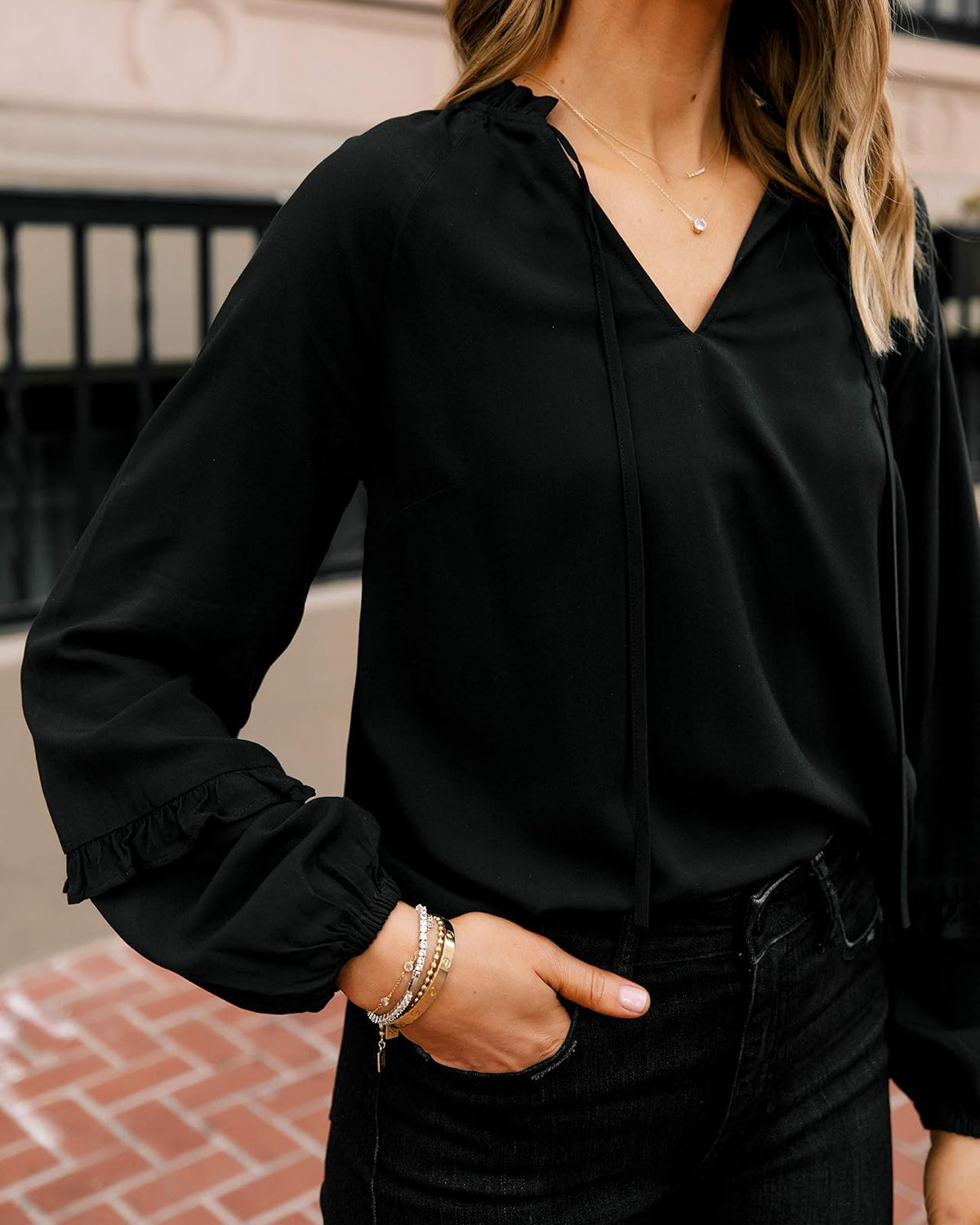 The Drop Top Para Mujer, con Cuello Volado y Manga Raglán, Negro, por @fashion_jackson